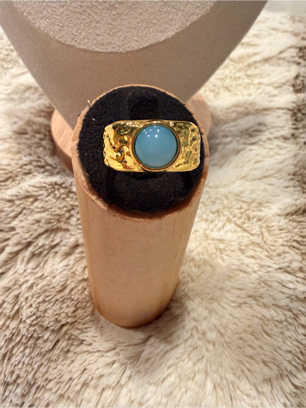 Gold Tone Ring with Light Blue Stone - Women Jewelry NWOT Adjustable
